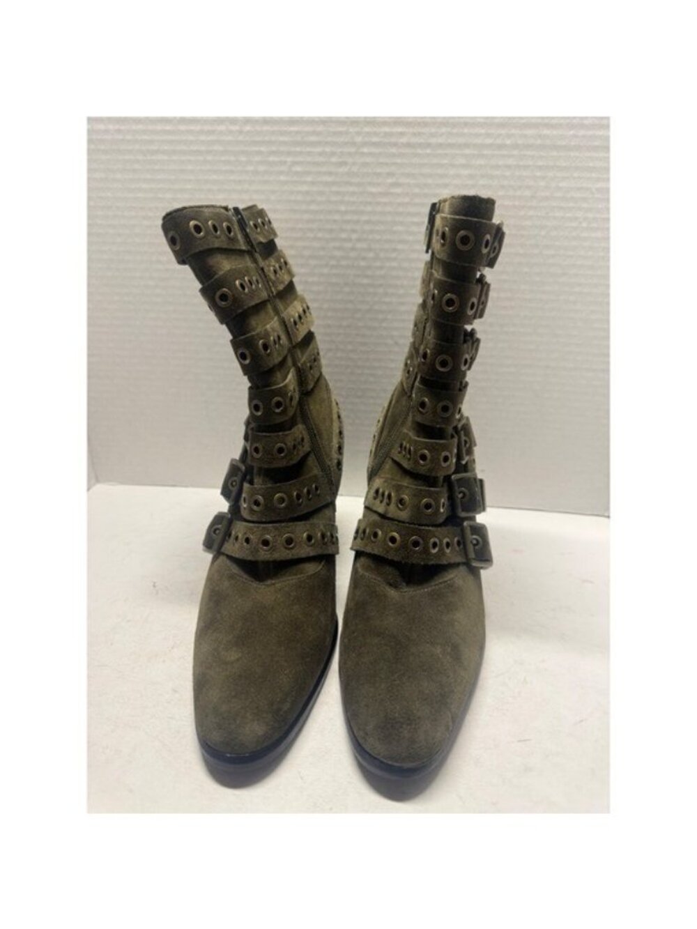 Jeffrey Campbell for Anthropologie Olive Suede Multi Buckle Strap Boots 6.5 - Picture 2 of 11